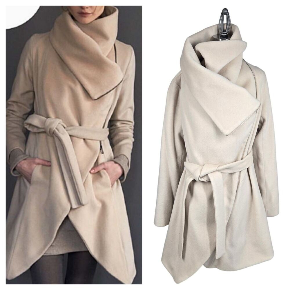 Heike NY Wool Wrap Coat 2 Beige Asymmetric Belted Minimalist Scandi Chic